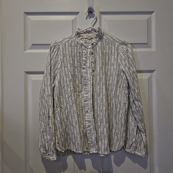 LOFT White Clip  Ruffle Button Down Shirt Top Blouse - Picture 4 of 8